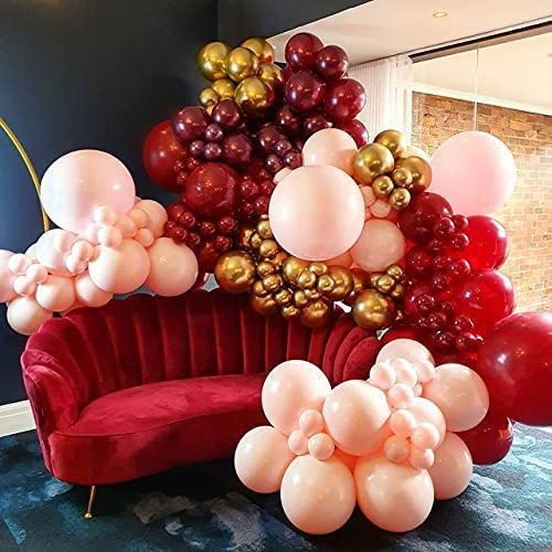 QYCX 138 Pcs Burgundy Balloon Garland Arch Kit Wine Red Nude